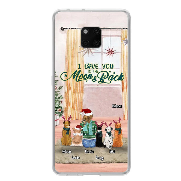 Custom Personalized Christmas Dog Mom Phone Case - Upto 5 Dogs - Gift Idea For Dog Lover/Dog Mom - I Love You To The Moon & Back - Case For Oppo, Xiaomi & Huawei