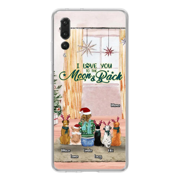 Custom Personalized Christmas Dog Mom Phone Case - Upto 5 Dogs - Gift Idea For Dog Lover/Dog Mom - I Love You To The Moon & Back - Case For Oppo, Xiaomi & Huawei