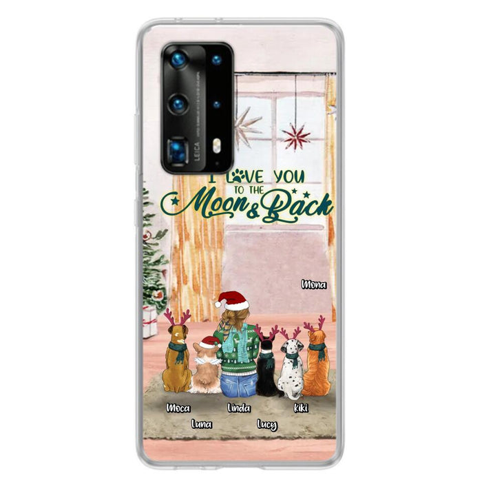 Custom Personalized Christmas Dog Mom Phone Case - Upto 5 Dogs - Gift Idea For Dog Lover/Dog Mom - I Love You To The Moon & Back - Case For Oppo, Xiaomi & Huawei