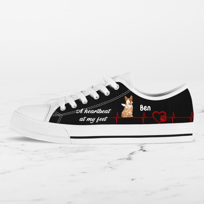 Custom Personalized Dog Sneakers - Gift Idea For Dog Lovers - Upto 3 Dogs - A Heart Beat At My Feet