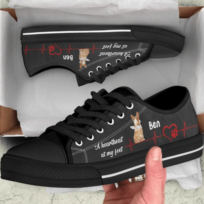 Custom Personalized Dog Sneakers - Gift Idea For Dog Lovers - Upto 3 Dogs - A Heart Beat At My Feet