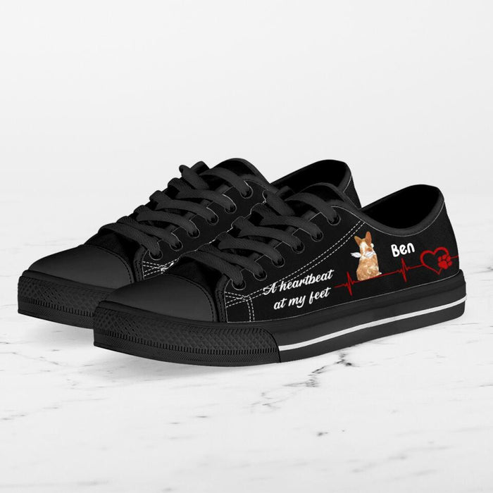 Custom Personalized Dog Sneakers - Gift Idea For Dog Lovers - Upto 3 Dogs - A Heart Beat At My Feet