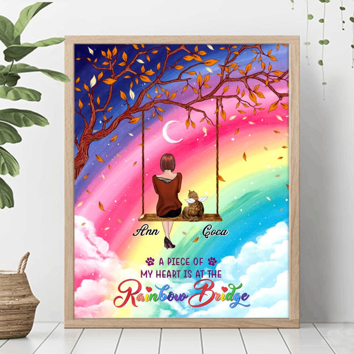 Custom Personalized Pet Mom Poster - Memorial Gift For Dog/ Cat Lover - A Piece Of My Heart Is At The Rainbow Bridge