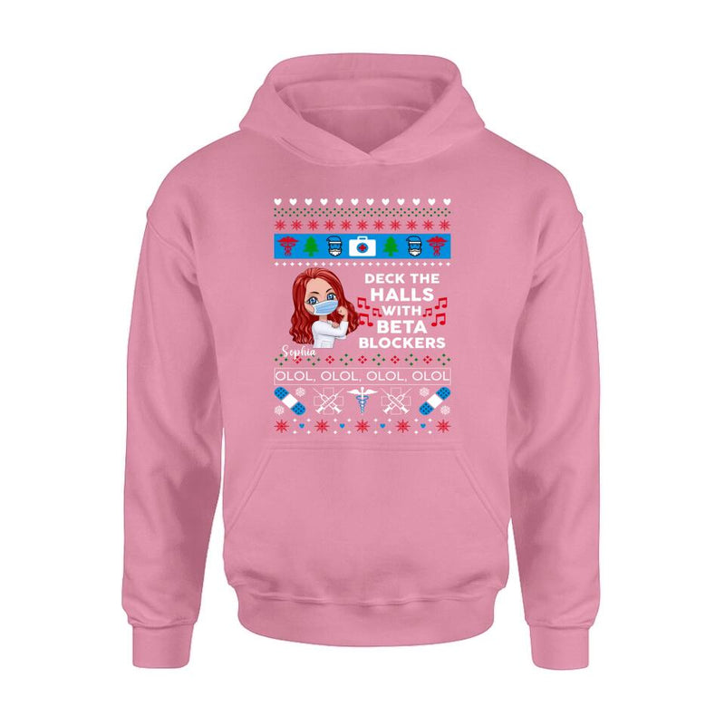 Personalized Nurse T-Shirt - Gift Idea For Nurse - Deck The Halls With Beta Blockers