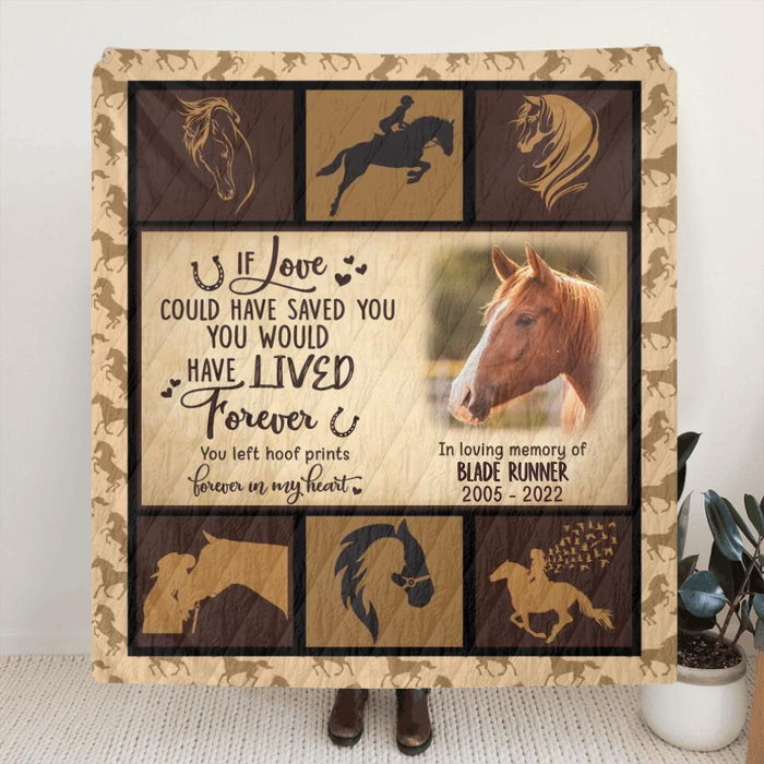 Custom Personalized Memorial Horse Fleece/ Quilt Blanket - Memorial Gift Idea For Horse Lover - You Left Hoof Prints Forever In My Heart