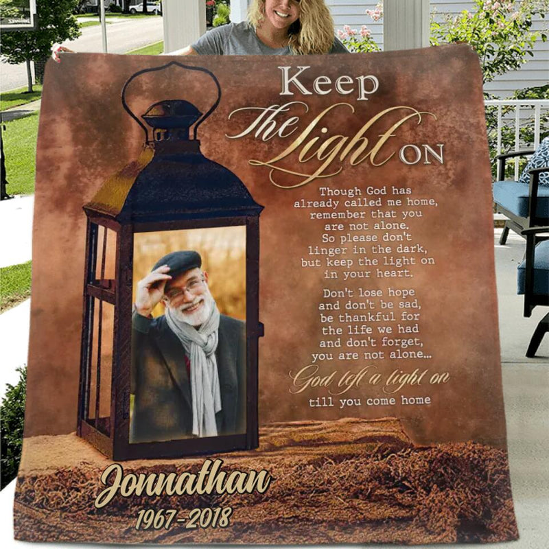 Personalized Memorial Photo Quilt/Fleece Blanket - Memorial Gift Idea For Family Member - Keep The Light On
