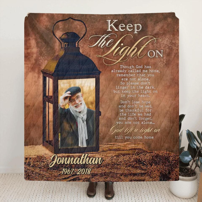 Personalized Memorial Photo Quilt/Fleece Blanket - Memorial Gift Idea For Family Member - Keep The Light On