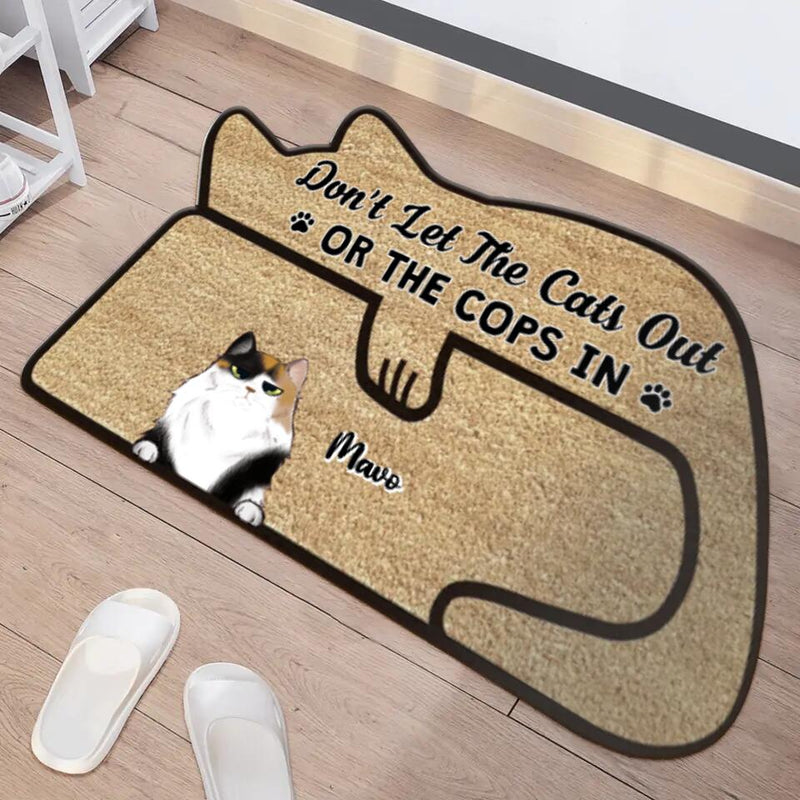 Personalized Cat Doormat - Up to 6 Cats - Gift Idea For Cat Lover/Welcome Gift - Don't Let The Cats Out Or The Cops In
