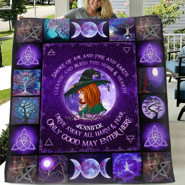 Custom Personalized Witch Quilt/Single Layer Fleece Blanket - Gift Idea For Witch Lovers/Halloween - Only Good May Enter Here