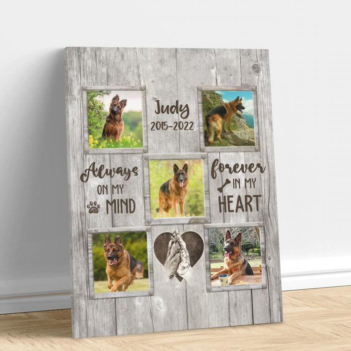 Custom Personalized Memorial Pet Canvas - Upload 5 Photos - Memorial Gift For Dog Lover - Always On My Mind Forever In My Heart