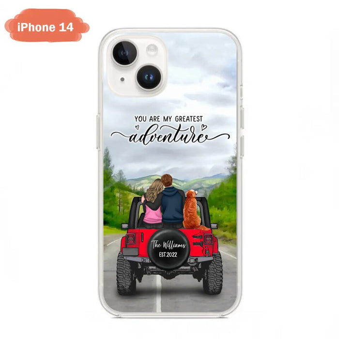 Custom Personalized Off-Road Couple Phone Case - Couple With Upto 4 Dogs- Gift Idea For Couple/ Dog Lover - You Are My Greatest Adventure - Case For iPhone And Samsung