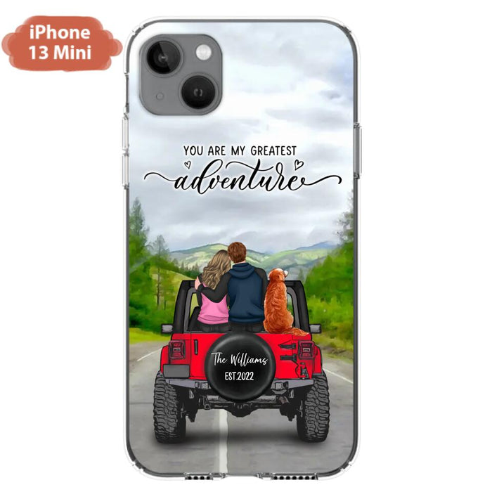 Custom Personalized Off-Road Couple Phone Case - Couple With Upto 4 Dogs- Gift Idea For Couple/ Dog Lover - You Are My Greatest Adventure - Case For iPhone And Samsung