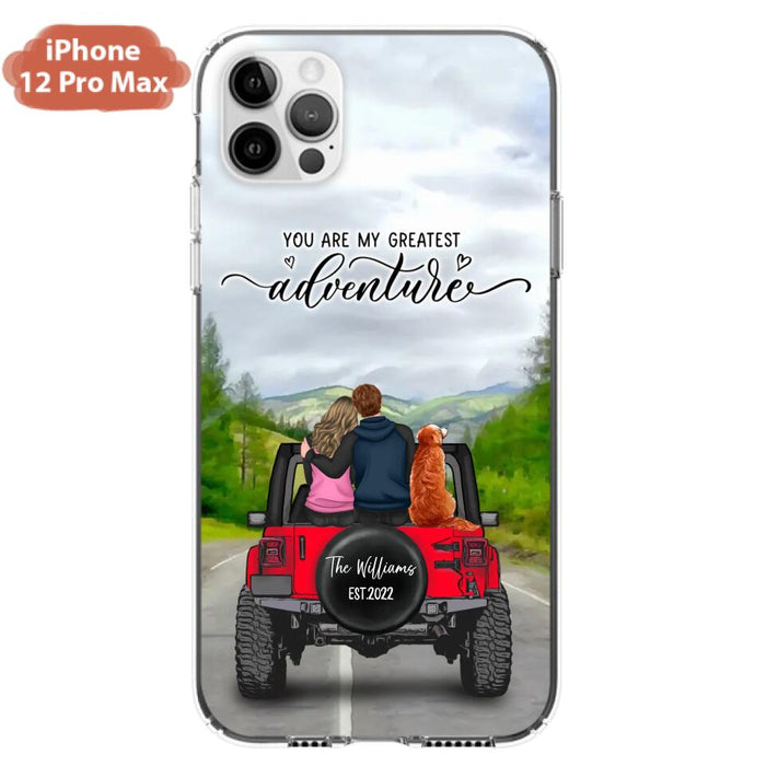 Custom Personalized Off-Road Couple Phone Case - Couple With Upto 4 Dogs- Gift Idea For Couple/ Dog Lover - You Are My Greatest Adventure - Case For iPhone And Samsung