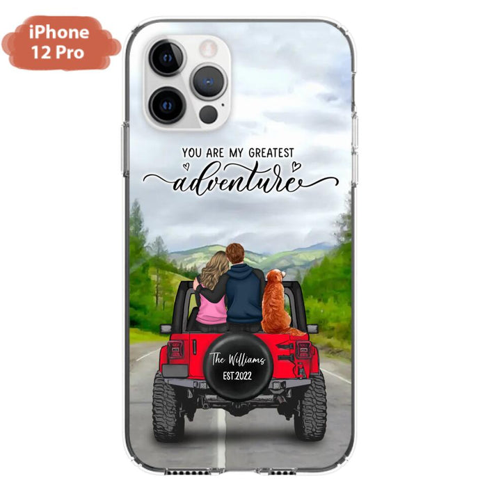 Custom Personalized Off-Road Couple Phone Case - Couple With Upto 4 Dogs- Gift Idea For Couple/ Dog Lover - You Are My Greatest Adventure - Case For iPhone And Samsung