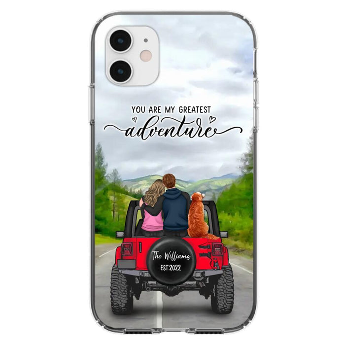 Custom Personalized Off-Road Couple Phone Case - Couple With Upto 4 Dogs- Gift Idea For Couple/ Dog Lover - You Are My Greatest Adventure - Case For iPhone And Samsung