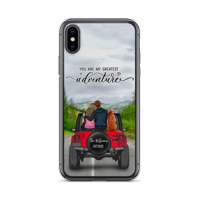 Custom Personalized Off-Road Couple Phone Case - Couple With Upto 4 Dogs- Gift Idea For Couple/ Dog Lover - You Are My Greatest Adventure - Case For iPhone And Samsung