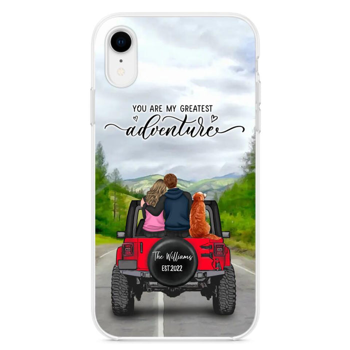 Custom Personalized Off-Road Couple Phone Case - Couple With Upto 4 Dogs- Gift Idea For Couple/ Dog Lover - You Are My Greatest Adventure - Case For iPhone And Samsung