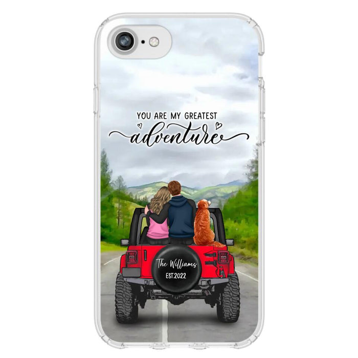 Custom Personalized Off-Road Couple Phone Case - Couple With Upto 4 Dogs- Gift Idea For Couple/ Dog Lover - You Are My Greatest Adventure - Case For iPhone And Samsung