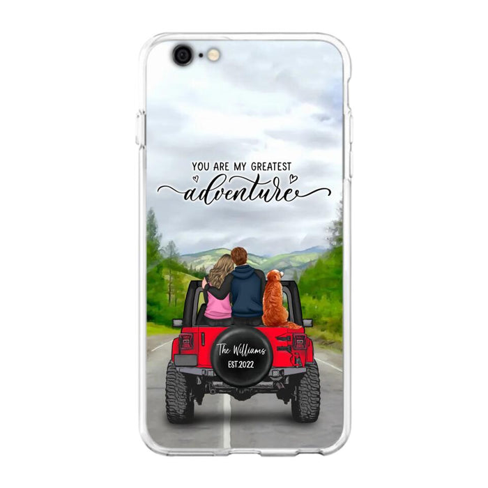 Custom Personalized Off-Road Couple Phone Case - Couple With Upto 4 Dogs- Gift Idea For Couple/ Dog Lover - You Are My Greatest Adventure - Case For iPhone And Samsung