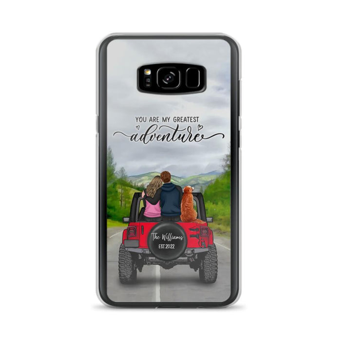 Custom Personalized Off-Road Couple Phone Case - Couple With Upto 4 Dogs- Gift Idea For Couple/ Dog Lover - You Are My Greatest Adventure - Case For iPhone And Samsung