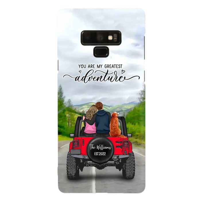 Custom Personalized Off-Road Couple Phone Case - Couple With Upto 4 Dogs- Gift Idea For Couple/ Dog Lover - You Are My Greatest Adventure - Case For iPhone And Samsung