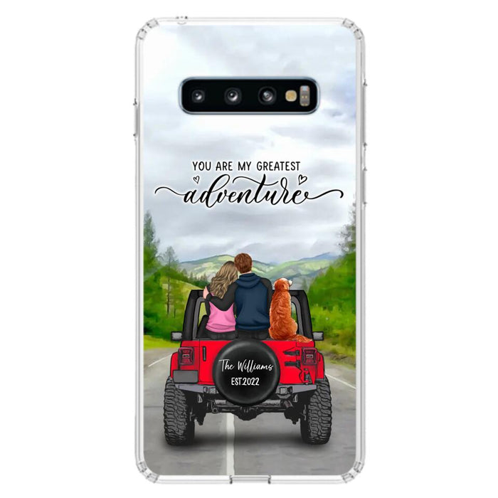 Custom Personalized Off-Road Couple Phone Case - Couple With Upto 4 Dogs- Gift Idea For Couple/ Dog Lover - You Are My Greatest Adventure - Case For iPhone And Samsung