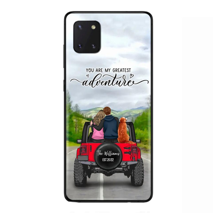 Custom Personalized Off-Road Couple Phone Case - Couple With Upto 4 Dogs- Gift Idea For Couple/ Dog Lover - You Are My Greatest Adventure - Case For iPhone And Samsung