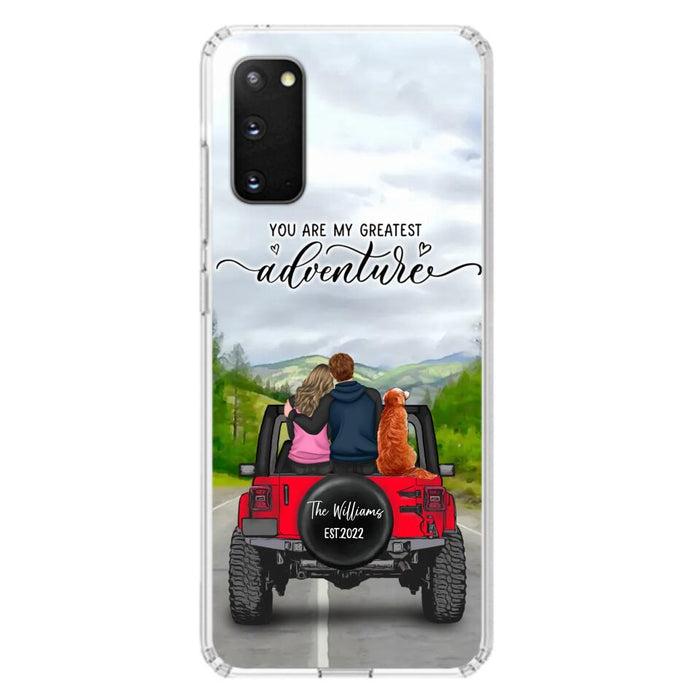 Custom Personalized Off-Road Couple Phone Case - Couple With Upto 4 Dogs- Gift Idea For Couple/ Dog Lover - You Are My Greatest Adventure - Case For iPhone And Samsung