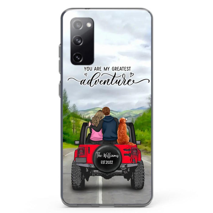 Custom Personalized Off-Road Couple Phone Case - Couple With Upto 4 Dogs- Gift Idea For Couple/ Dog Lover - You Are My Greatest Adventure - Case For iPhone And Samsung