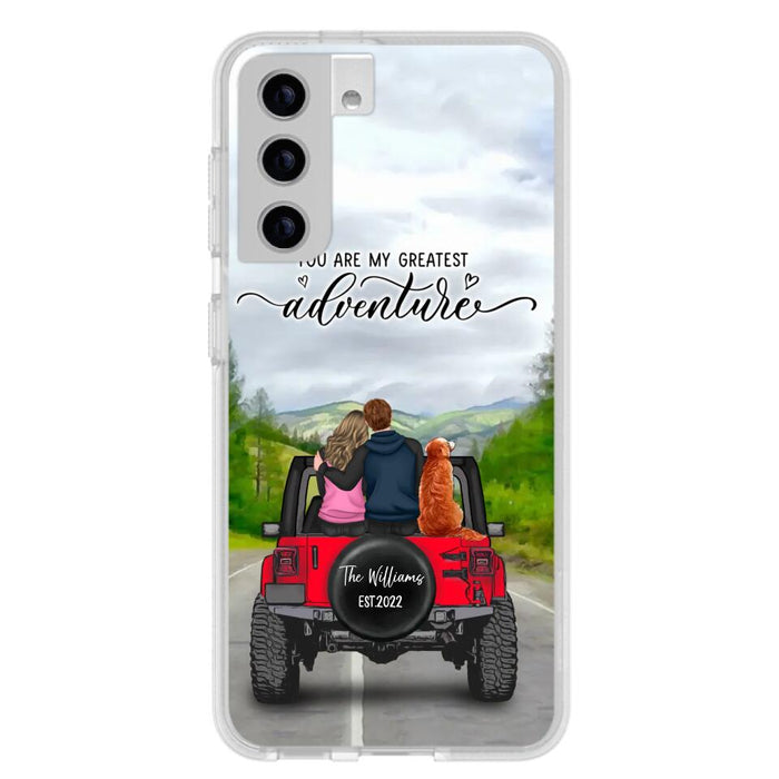 Custom Personalized Off-Road Couple Phone Case - Couple With Upto 4 Dogs- Gift Idea For Couple/ Dog Lover - You Are My Greatest Adventure - Case For iPhone And Samsung