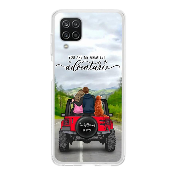 Custom Personalized Off-Road Couple Phone Case - Couple With Upto 4 Dogs- Gift Idea For Couple/ Dog Lover - You Are My Greatest Adventure - Case For iPhone And Samsung