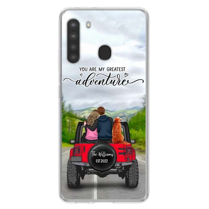 Custom Personalized Off-Road Couple Phone Case - Couple With Upto 4 Dogs- Gift Idea For Couple/ Dog Lover - You Are My Greatest Adventure - Case For iPhone And Samsung