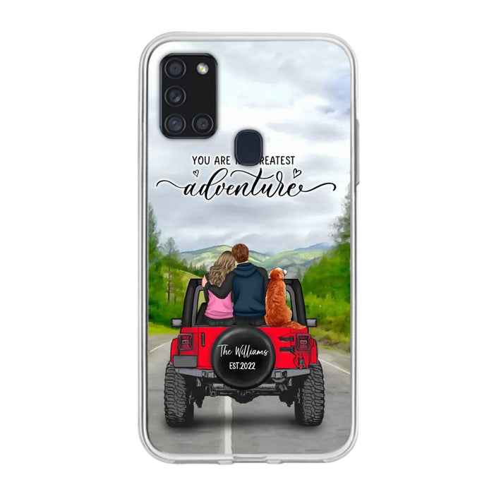 Custom Personalized Off-Road Couple Phone Case - Couple With Upto 4 Dogs- Gift Idea For Couple/ Dog Lover - You Are My Greatest Adventure - Case For iPhone And Samsung