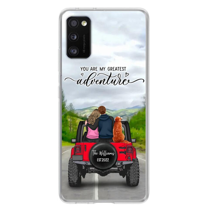 Custom Personalized Off-Road Couple Phone Case - Couple With Upto 4 Dogs- Gift Idea For Couple/ Dog Lover - You Are My Greatest Adventure - Case For iPhone And Samsung