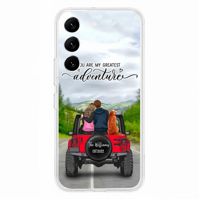 Custom Personalized Off-Road Couple Phone Case - Couple With Upto 4 Dogs- Gift Idea For Couple/ Dog Lover - You Are My Greatest Adventure - Case For iPhone And Samsung