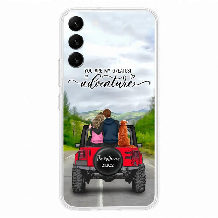 Custom Personalized Off-Road Couple Phone Case - Couple With Upto 4 Dogs- Gift Idea For Couple/ Dog Lover - You Are My Greatest Adventure - Case For iPhone And Samsung