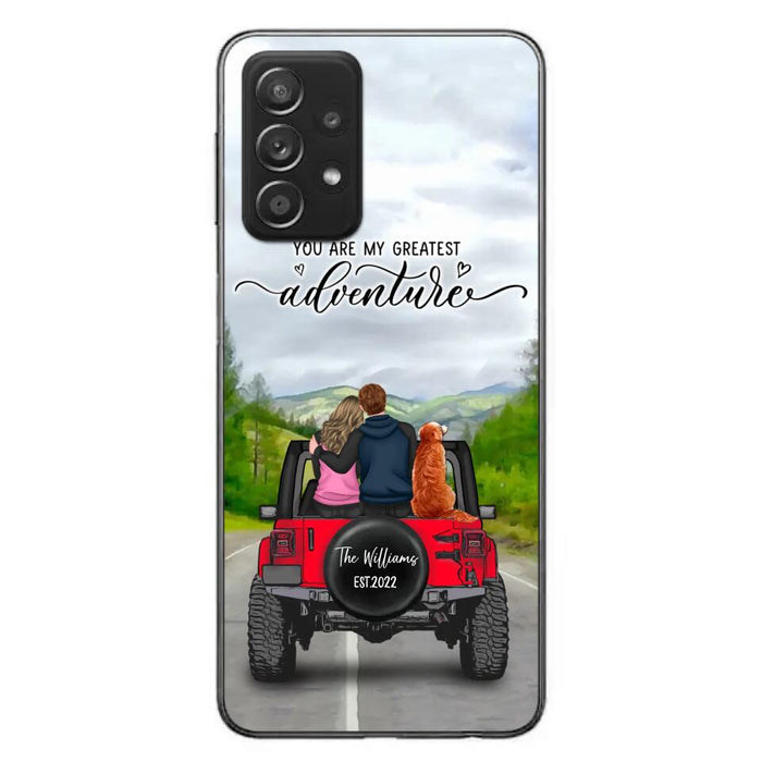 Custom Personalized Off-Road Couple Phone Case - Couple With Upto 4 Dogs- Gift Idea For Couple/ Dog Lover - You Are My Greatest Adventure - Case For iPhone And Samsung