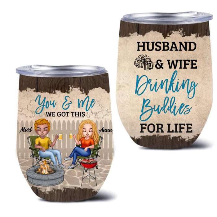 Custom Personalized Couple Wine Tumbler - Gift Idea For Couple/ Camping Lover - Husband & Wife Drinking Buddies For Life