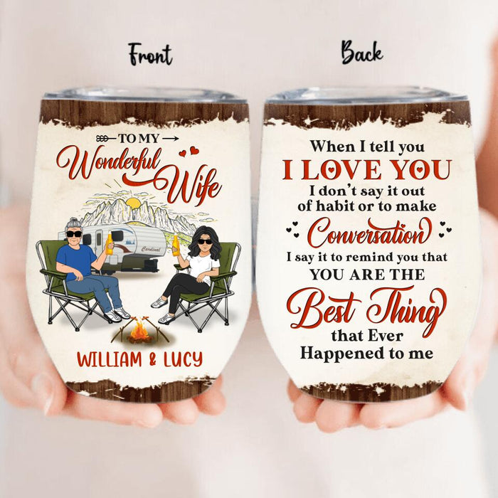 Custom Personalized Couple Camping Wine Tumbler - Camping Gift For Wife From Husband - To My Wonderful Wife