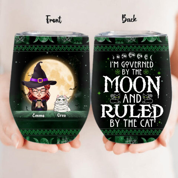 Custom Personalized Cats Witch Wine Tumbler - Halloween Gift For Cat Lover - Governed By The Moon, Ruled By The Cats