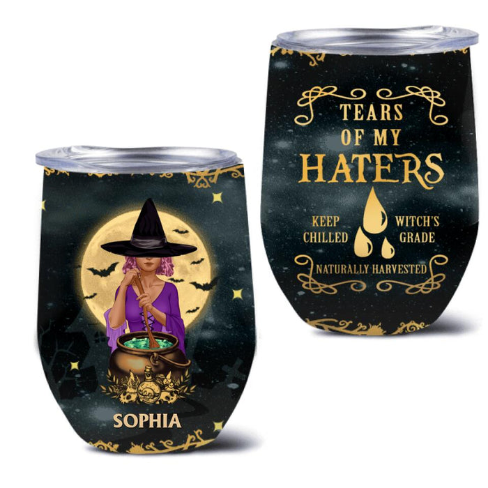 Custom Personalized Witch Wine Tumbler - Halloween Gift Idea For Friends - Tears Of My Haters