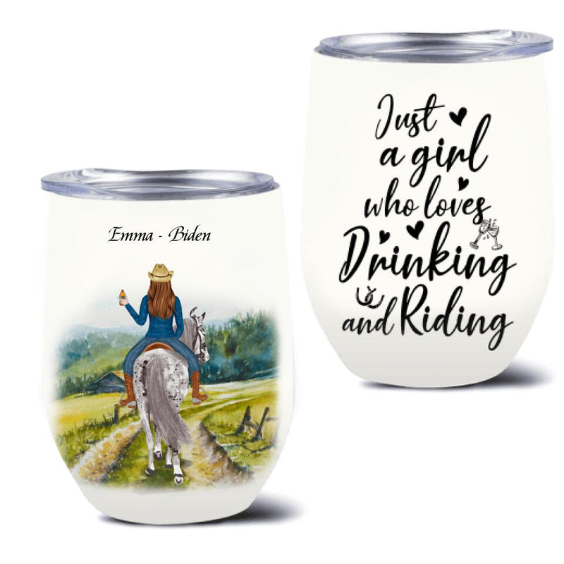 Personalized Riding Horse Wine Tumbler - Up to 2 Girls - Best Gift For Horse Lover/Friends - Just Two Girls Who Love Drinking And Riding