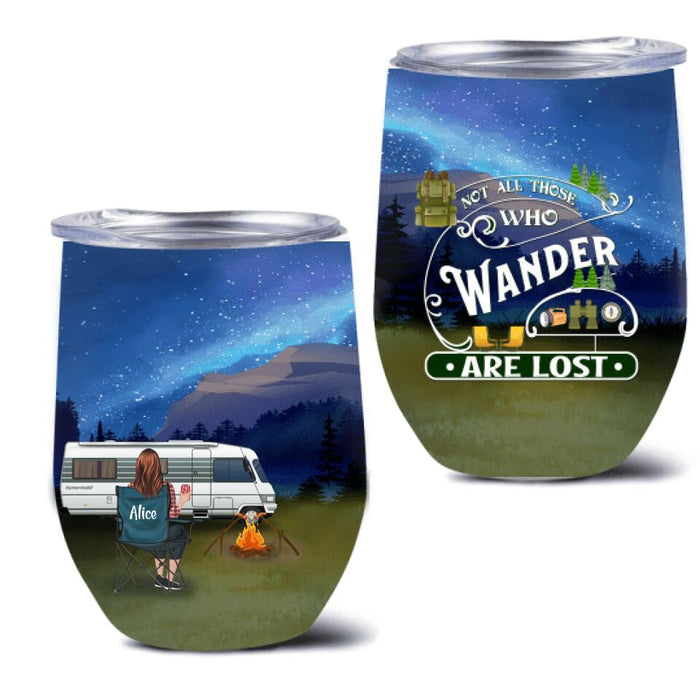 Personalized Camping Tumbler 2 Sides/ Wine Tumbler 2 sides - Gift For Camping Lovers - Single/Couple with up to 4 Pets - Not All Those Who Wander Are Lost