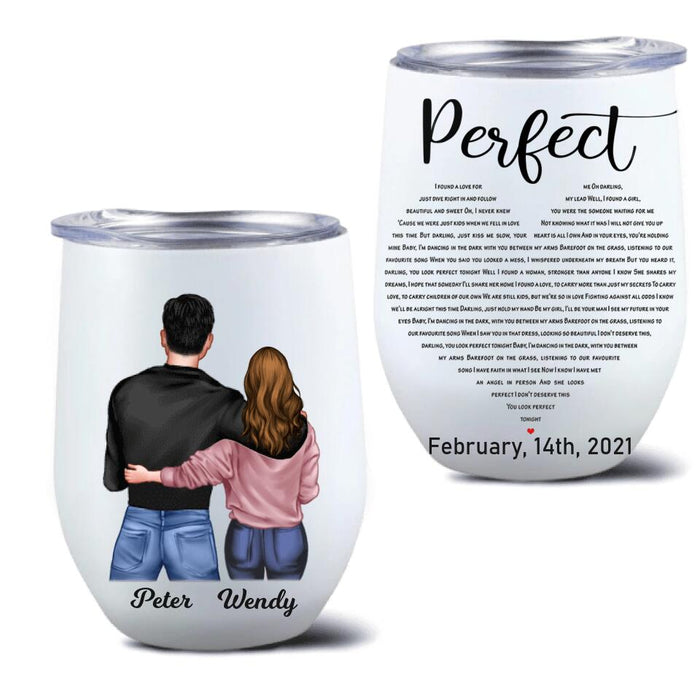 Custom Personalized Perfect Heart Couple Wine Tumbler - Valentine's Day Gift Idea For Couple