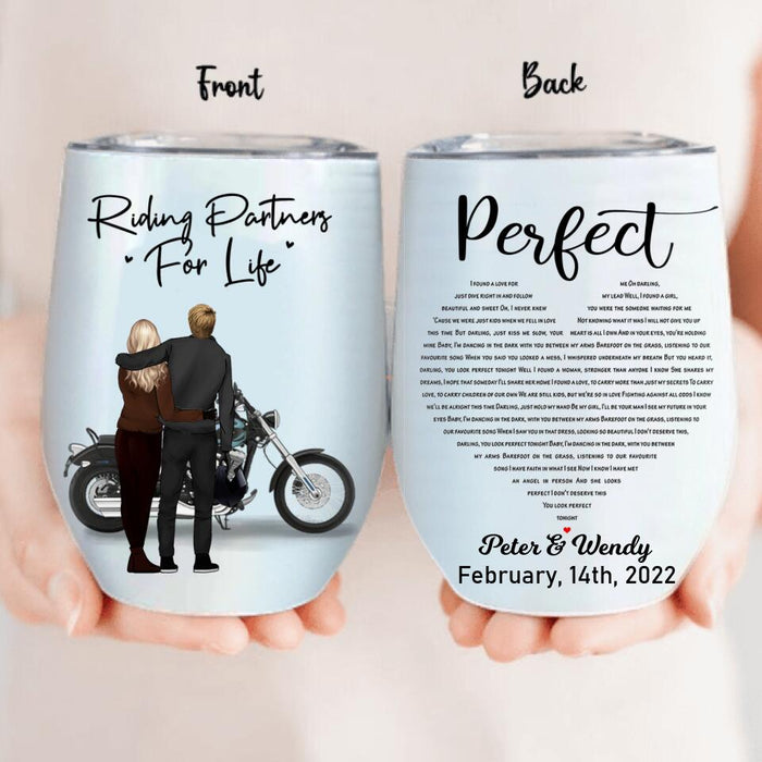 Custom Personalized Perfect Heart Couple Motorbike Wine Tumbler - Valentine's Day Gift Idea For Couple