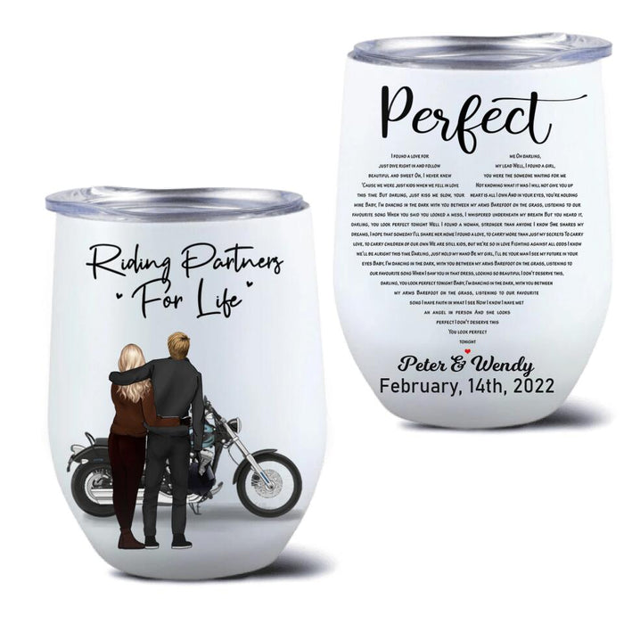 Custom Personalized Perfect Heart Couple Motorbike Wine Tumbler - Valentine's Day Gift Idea For Couple