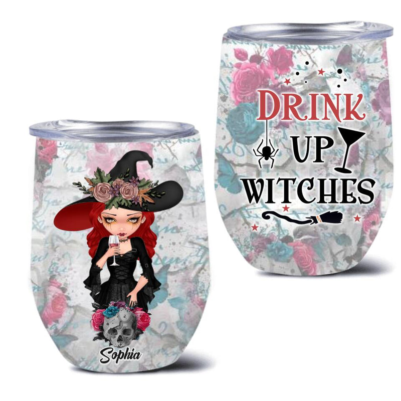 Personalized Witch Wine Tumbler - Halloween Gift Idea - Drink Up Witches