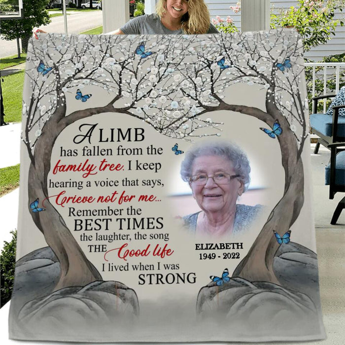 Custom Personalized Memorial Photo Fleece/Quilt Blanket - Memorial Gift Idea For Family Member - A Limb Has Fallen From The Family Tree