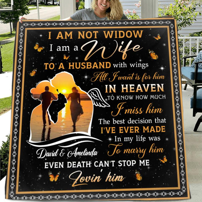 Custom Personalized Memorial Couple Quilt/Single Layer Fleece Blanket/Pillow Cover -  Memorial Gift Idea For Couple - I Am A Wife To A Husband With Wings