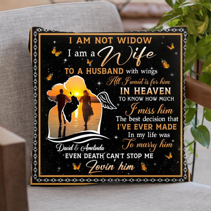 Custom Personalized Memorial Couple Quilt/Single Layer Fleece Blanket/Pillow Cover -  Memorial Gift Idea For Couple - I Am A Wife To A Husband With Wings